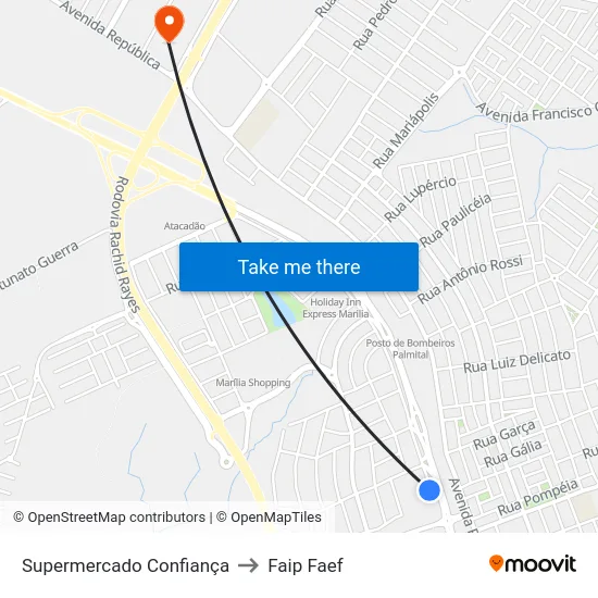 Supermercado Confiança to Faip Faef map