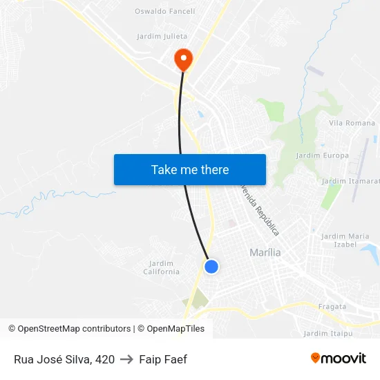 Rua José Silva, 420 to Faip Faef map