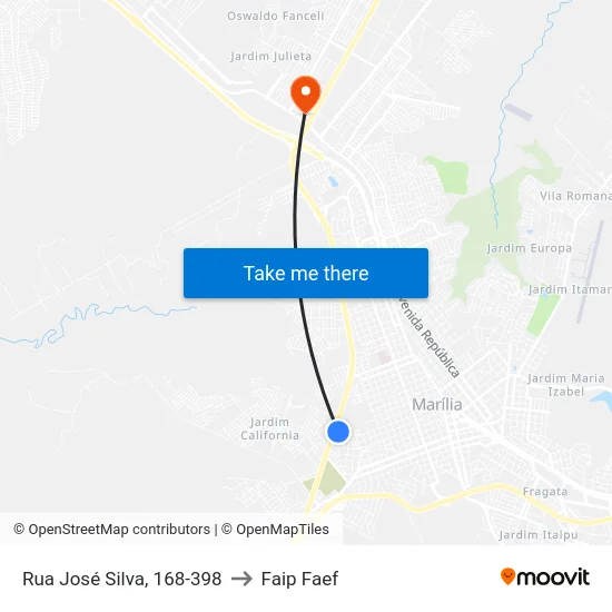 Rua José Silva, 168-398 to Faip Faef map
