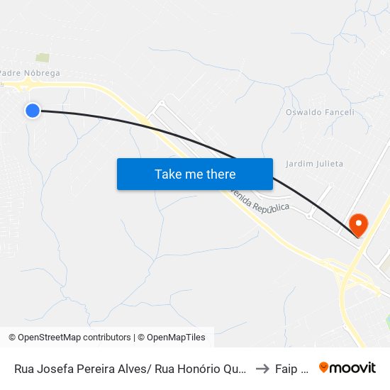 Rua Josefa Pereira Alves/ Rua Honório Queiros Coutinho to Faip Faef map