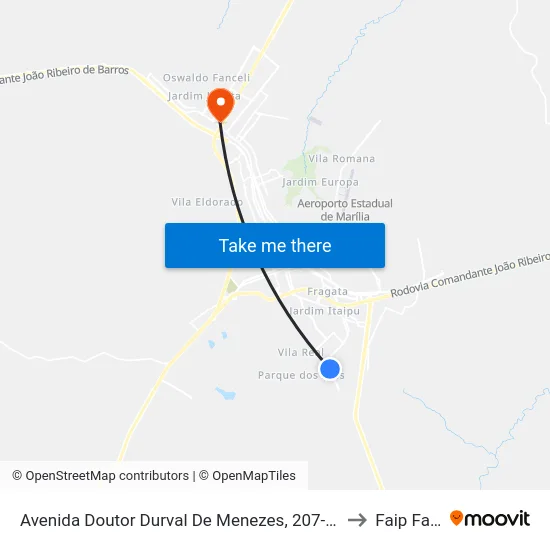 Avenida Doutor Durval De Menezes, 207-317 to Faip Faef map