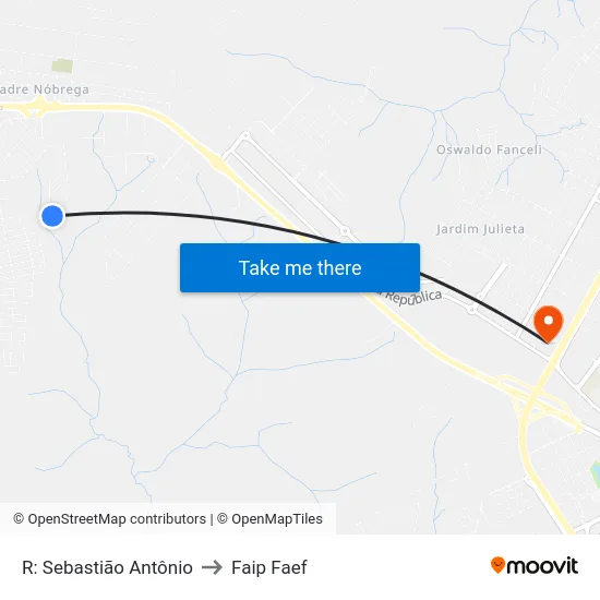 R: Sebastião Antônio to Faip Faef map
