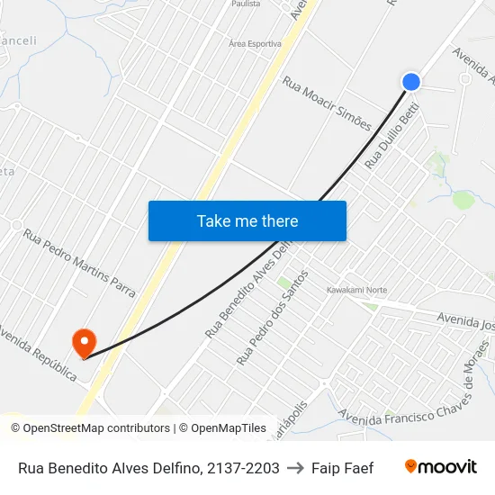 Rua Benedito Alves Delfino, 2137-2203 to Faip Faef map
