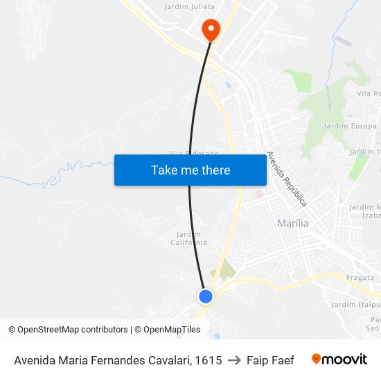 Avenida Maria Fernandes Cavalari, 1615 to Faip Faef map
