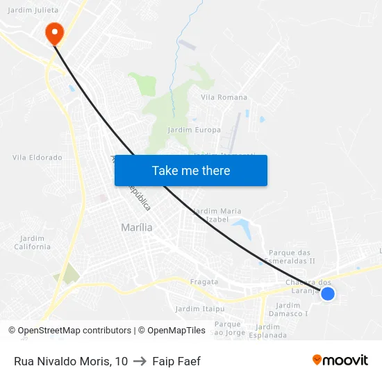 Rua Nivaldo Moris, 10 to Faip Faef map