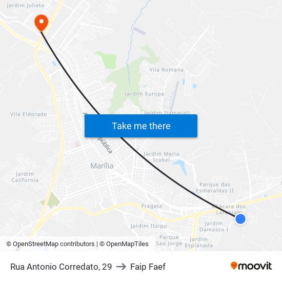 Rua Antonio Corredato, 29 to Faip Faef map