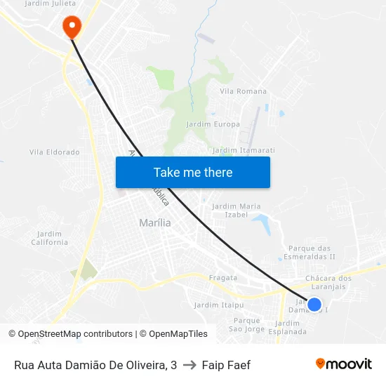 Rua Auta Damião De Oliveira, 3 to Faip Faef map