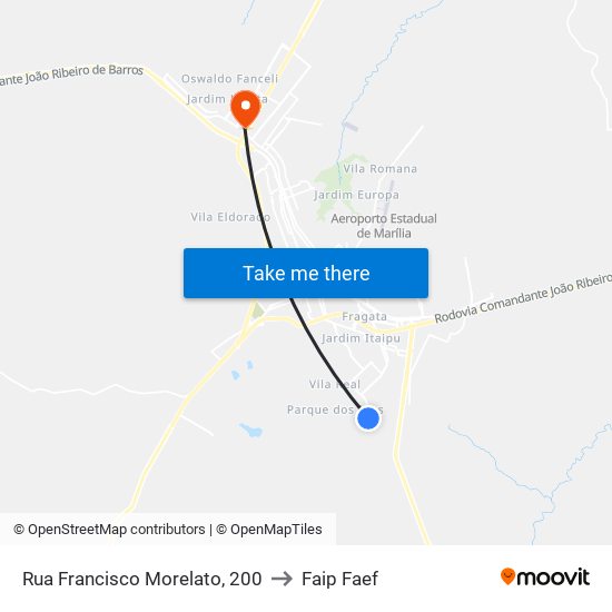 Rua Francisco Morelato, 200 to Faip Faef map