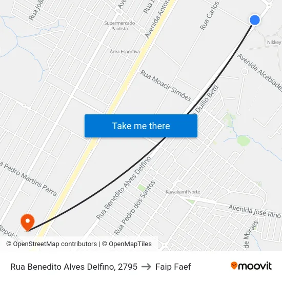Rua Benedito Alves Delfino, 2795 to Faip Faef map