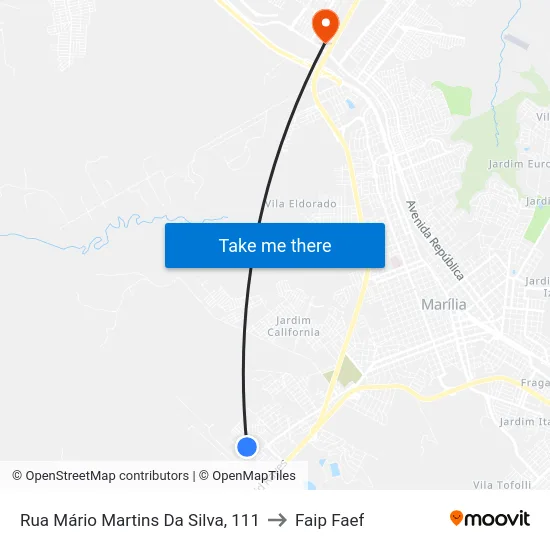 Rua Mário Martins Da Silva, 111 to Faip Faef map