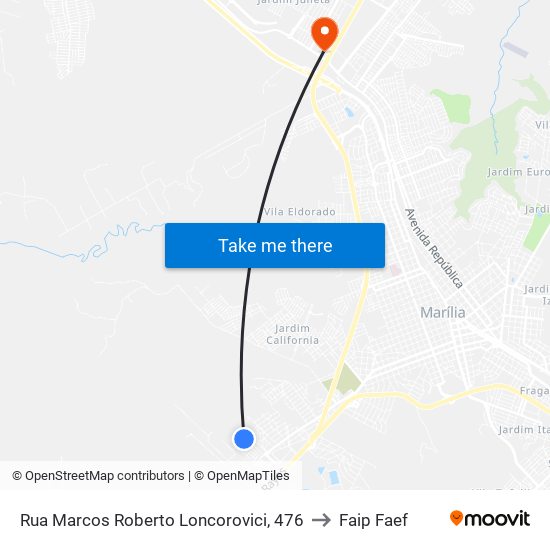 Rua Marcos Roberto Loncorovici, 476 to Faip Faef map