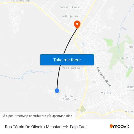 Rua Tércio De Oliveira Messias to Faip Faef map