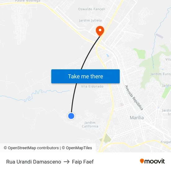 Rua Urandi Damasceno to Faip Faef map