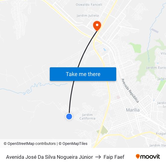 Avenida José Da Silva Nogueira Júnior to Faip Faef map