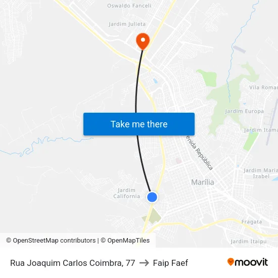 Rua Joaquim Carlos Coimbra, 77 to Faip Faef map