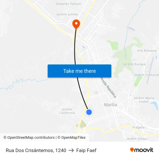 Rua Dos Crisântemos, 1240 to Faip Faef map
