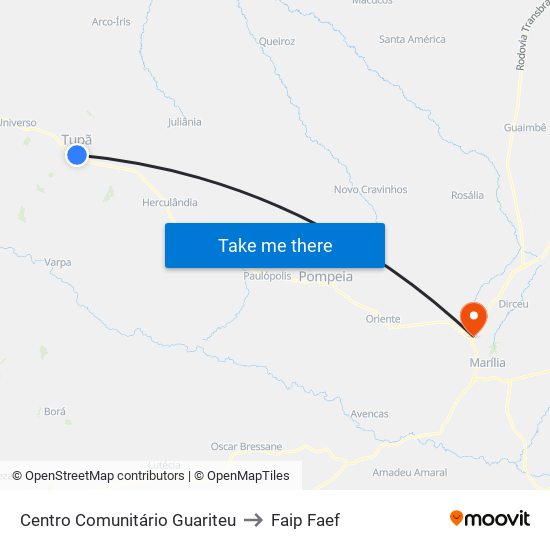 Centro Comunitário Guariteu to Faip Faef map