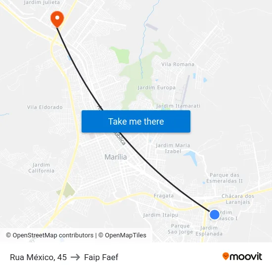 Rua México, 45 to Faip Faef map