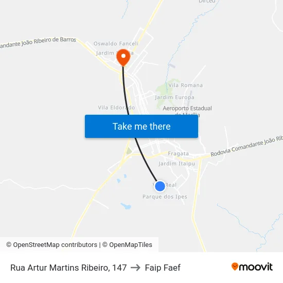 Rua Artur Martins Ribeiro, 147 to Faip Faef map