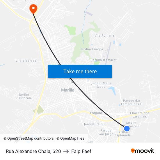 Rua Alexandre Chaia, 620 to Faip Faef map