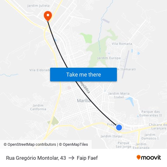 Rua Gregório Montolar, 43 to Faip Faef map