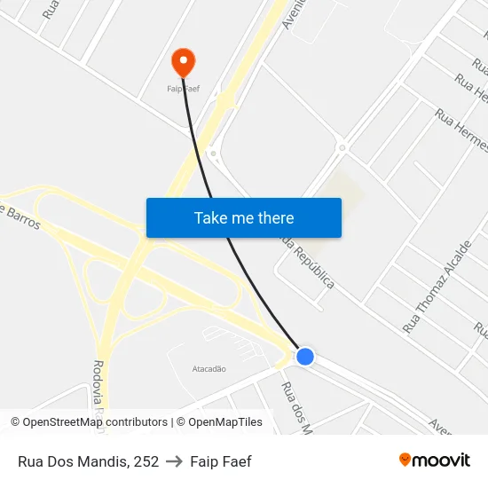 Rua Dos Mandis, 252 to Faip Faef map