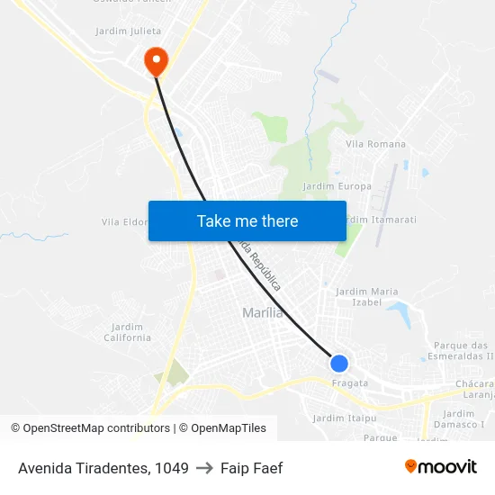 Avenida Tiradentes, 1049 to Faip Faef map