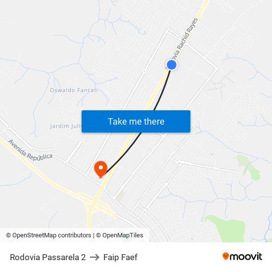 Rodovia Passarela 2 to Faip Faef map