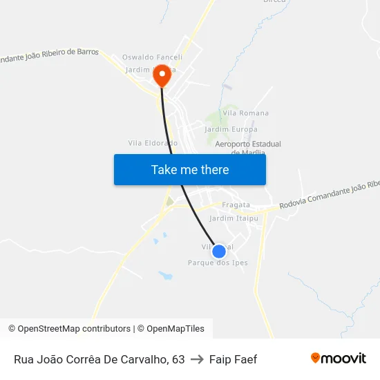 Rua João Corrêa De Carvalho, 63 to Faip Faef map