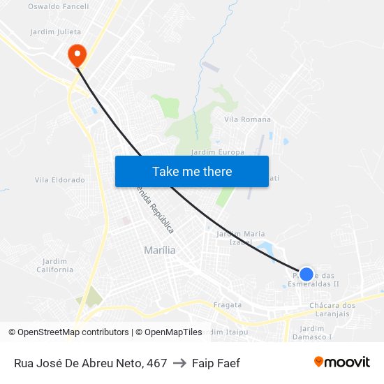 Rua José De Abreu Neto, 467 to Faip Faef map