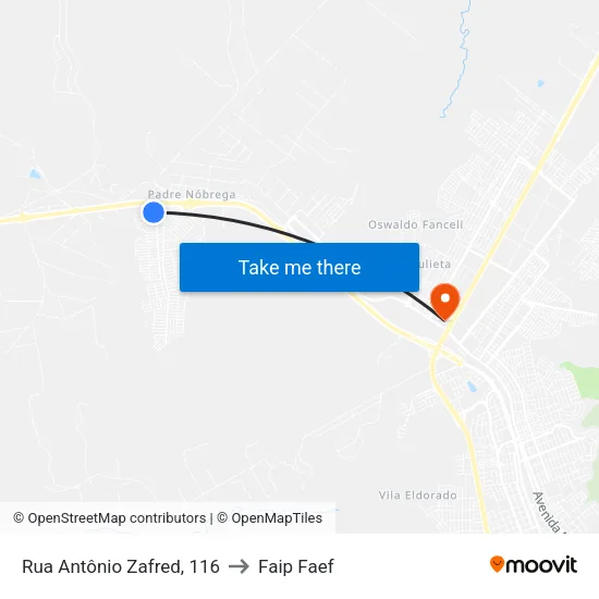 Rua Antônio Zafred, 116 to Faip Faef map