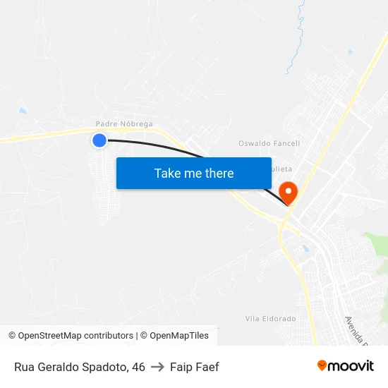 Rua Geraldo Spadoto, 46 to Faip Faef map
