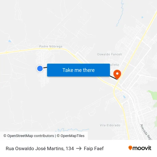 Rua Oswaldo José Martins, 134 to Faip Faef map