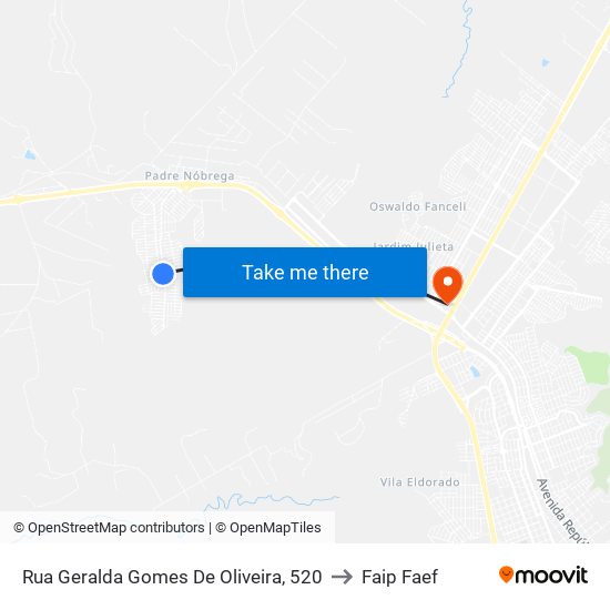 Rua Geralda Gomes De Oliveira, 520 to Faip Faef map