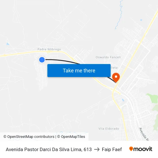 Avenida Pastor Darci Da Silva Lima, 613 to Faip Faef map