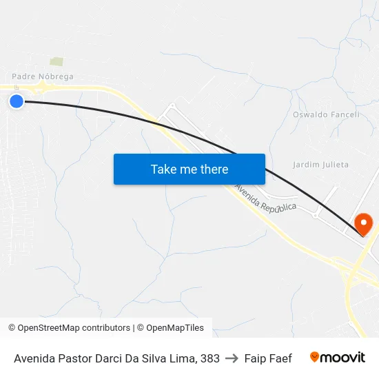 Avenida Pastor Darci Da Silva Lima, 383 to Faip Faef map