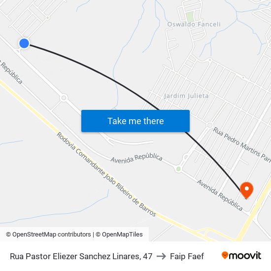 Rua Pastor Eliezer Sanchez Linares, 47 to Faip Faef map