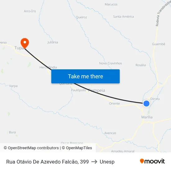 Rua Otávio De Azevedo Falcão, 399 to Unesp map