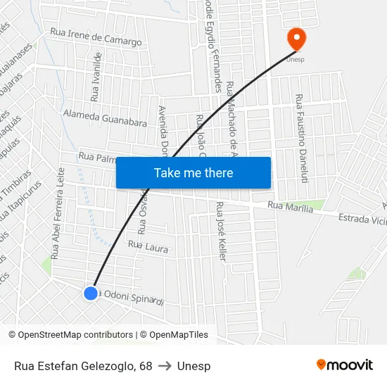 Rua Estefan Gelezoglo, 68 to Unesp map