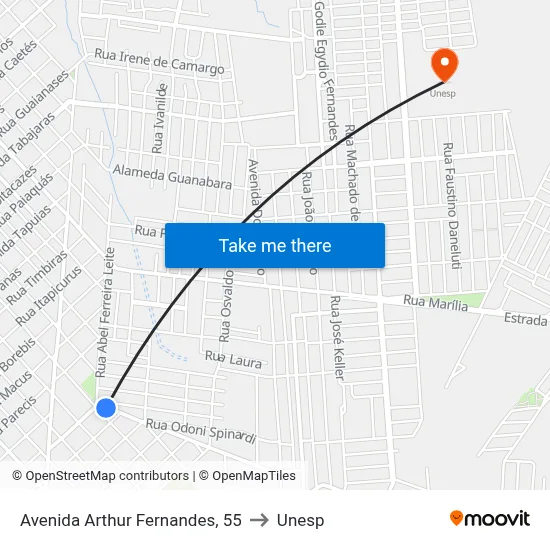Avenida Arthur Fernandes, 55 to Unesp map