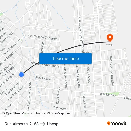 Rua Aimorés, 2163 to Unesp map