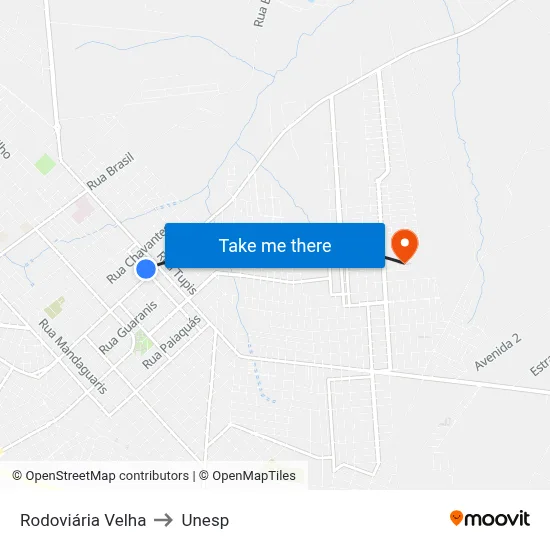 Rodoviária Velha to Unesp map