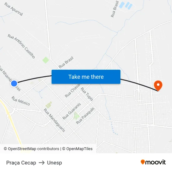 Praça Cecap to Unesp map