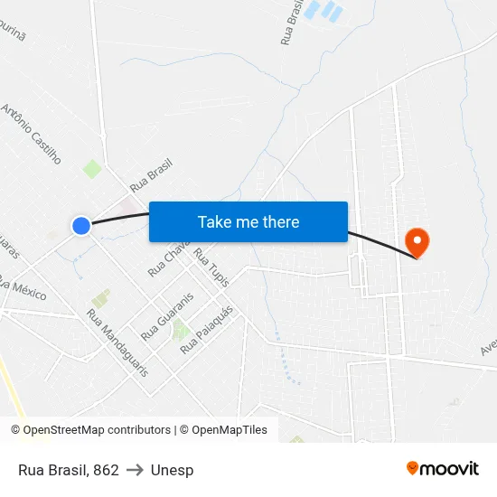 Rua Brasil, 862 to Unesp map