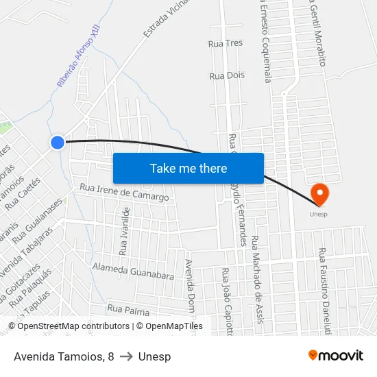 Avenida Tamoios, 8 to Unesp map