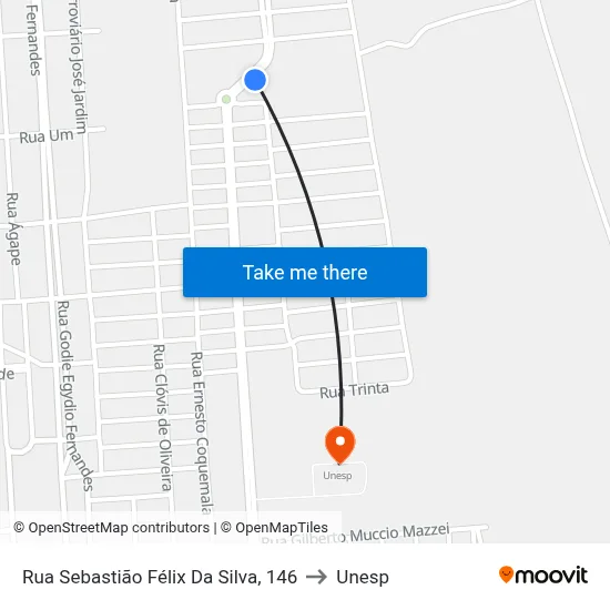 Rua Sebastião Félix Da Silva, 146 to Unesp map