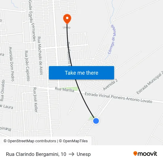 Rua Clarindo Bergamini, 10 to Unesp map