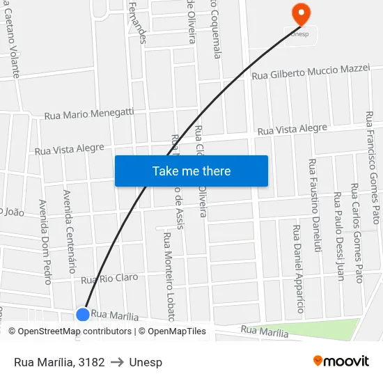 Rua Marília, 3182 to Unesp map
