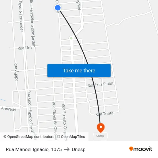 Rua Manoel Ignácio, 1075 to Unesp map