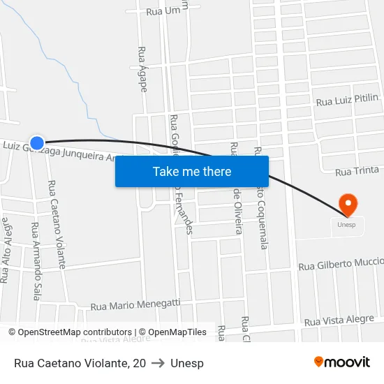 Rua Caetano Violante, 20 to Unesp map